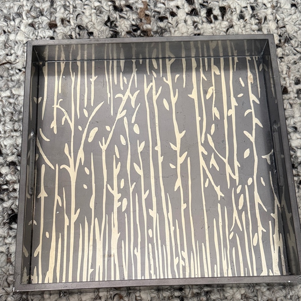 Decorative Birch Pattern Tray in Gray and Cream -15x15